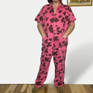 Rachel Antonoff SAL straight leg jumpsuit pink cow print boilersuit 22